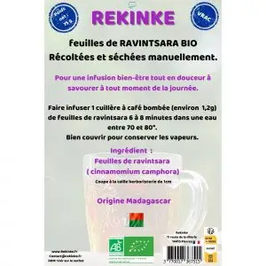Ravintsara feuilles en vrac pour infusion 75g BIO - REKINKE -